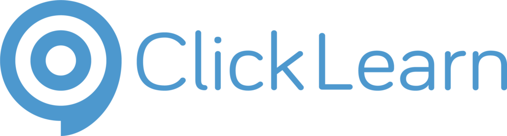 Logo for ClickLearn, featuring a blue target symbol with concentric circles to the left of the name. The company name is in a soft, lowercase sans-serif font in the same blue color, conveying a sense of digital accessibility and user guidance.